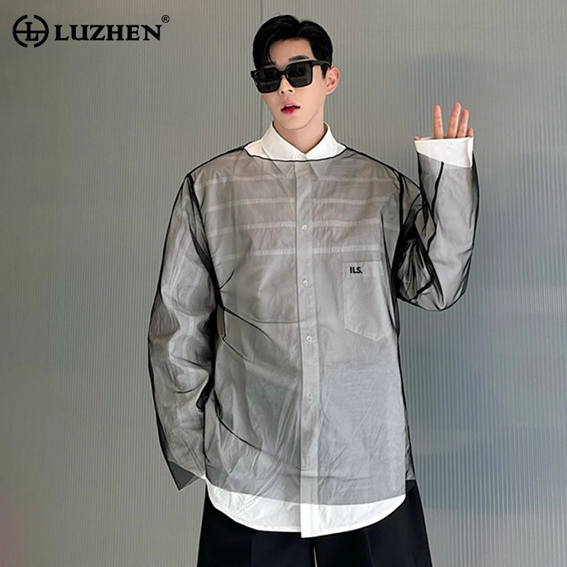 

LUZHEN Thin Breathable Gauze Sunscreen Clothing Original Personality 2024 New Trendy Men's Long Sleeve Tops Free Shipping LZ2858