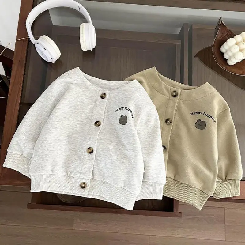 Autumn New Baby Long Sleeve Casual Coat Cartoon Print Boys Cotton Jacket Infant Girls Sweatshirt Cardigan Kids Clothes