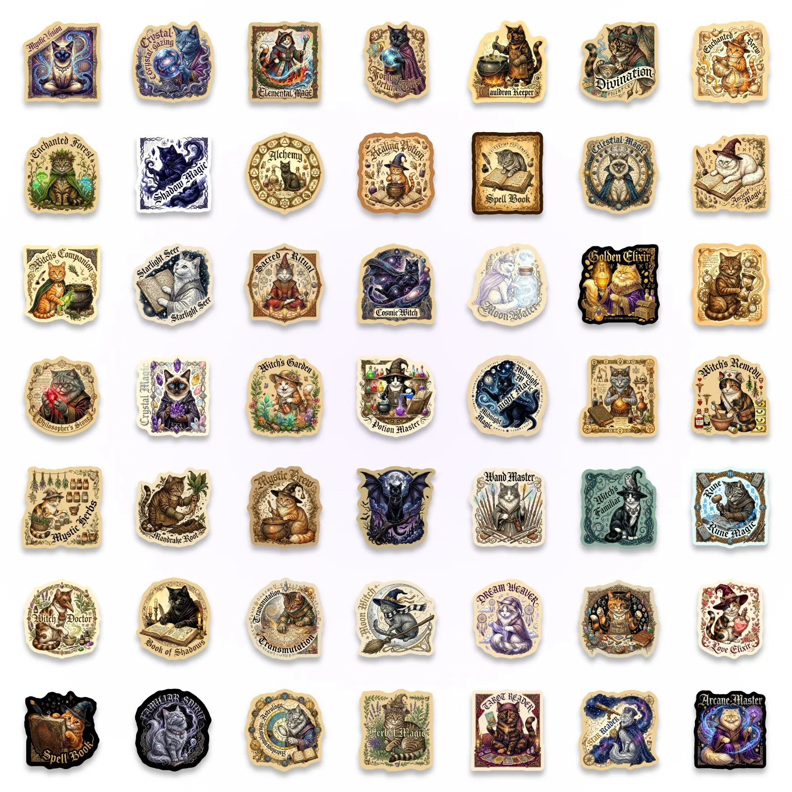50/100 Pcs 빈티지 마법사 고양이 마술 책 스티커, DIY 스크랩북, 전화 스케이트 헬멧 자동차 기타 가방 파일 폴더 데칼