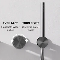 Minimalistisk veggmontert badekarkran i gunmetal med fossefallutløp