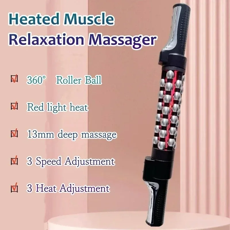 Relaxed Red Light Heated Massage Device 360 Rotating Inner Ball Muscle Relaxation Massage Roller For Whole Body Anti Cellulite