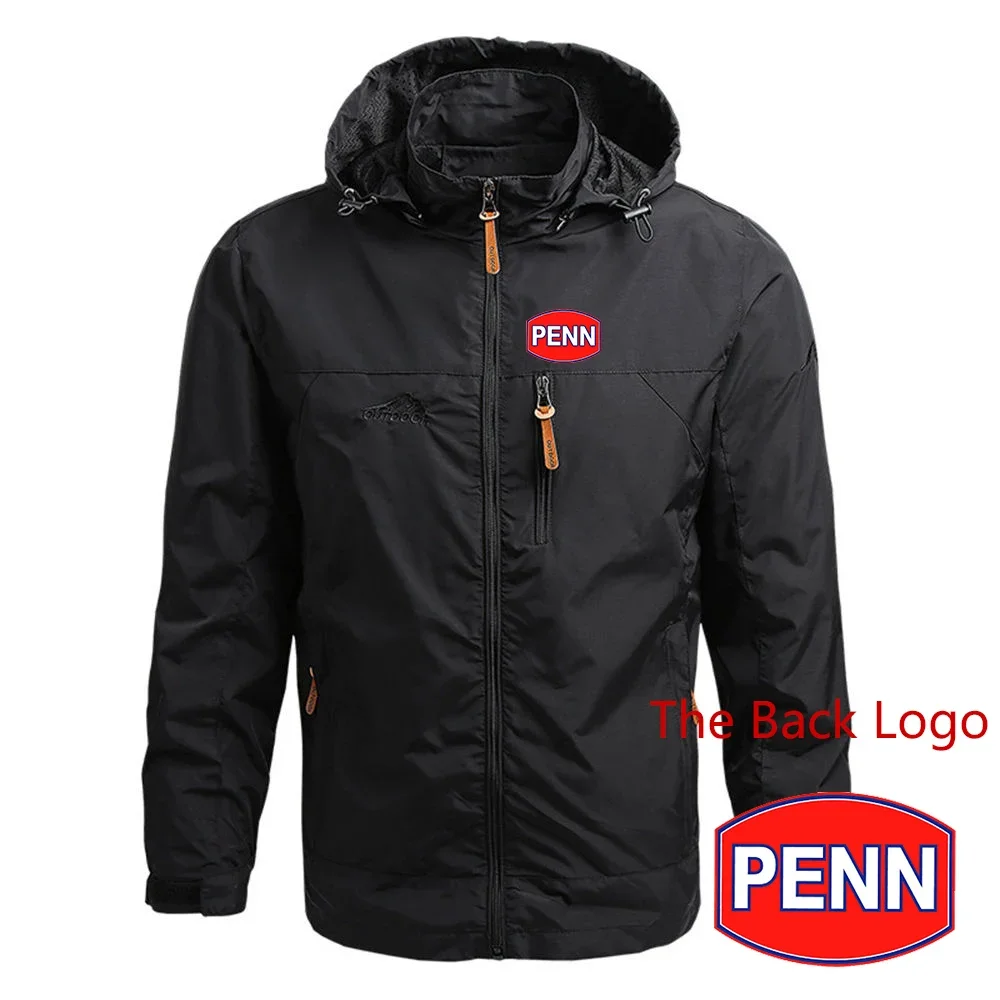 

2024 New Penn Fishing Reel Print Men Long Sleeves Waterproof Jackets Zip Hooded Outdoor Windbreaker Windproof Man Clothing Tops