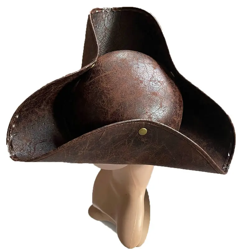 Adult Pirate Hat-unisexes leather tricorn hat for pirate themed costumes for Christmas,Halloween celebrations cosplay hat,cosplay prop accessories