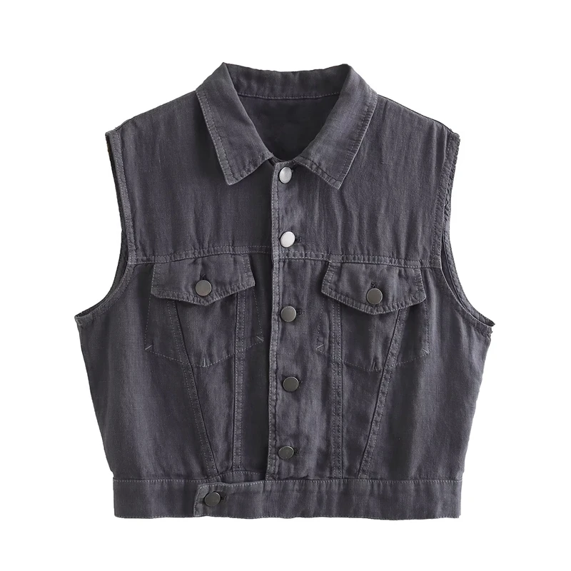 

2023 Women's Summer New Lapel Sleeveless Linen Loose Short Style Vest Casual Versatile Tops
