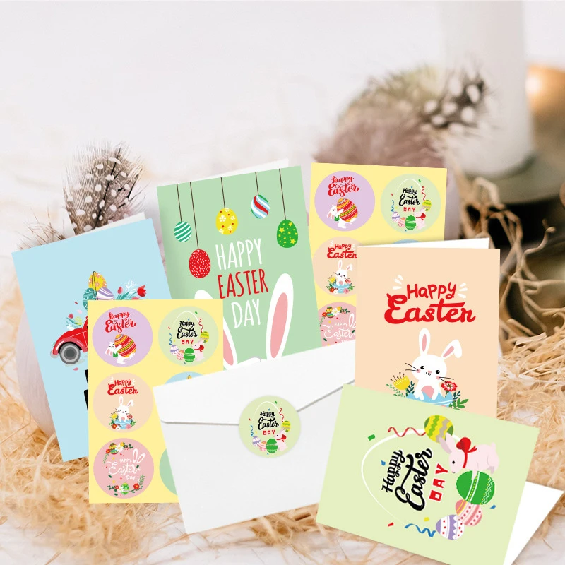 6 pz/set carte e buste di buona pasqua adesivi Cartoon Rabbit Bunny forniture per feste di pasqua biglietti di ringraziamento cartoline di auguri