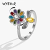 WYEAIIR Cute Bee Flower Colorful Zircon Rotatable 925 Sterling Silver Resizable Opening Ring For Women Luxury Jewelry 1
