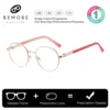 BEMORE Teen Round Metal Alloy Progressive Multifocal Glasses Anti-Blue Light Photochromic Optical Eyeglasses for Girls