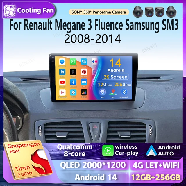 Android 14 wifi+4G Carplay Car Radio For Renault Megane 3 Fluence Samsung SM3 2008-2014 Navigation GPS Stereo Multimedia DVD DSP