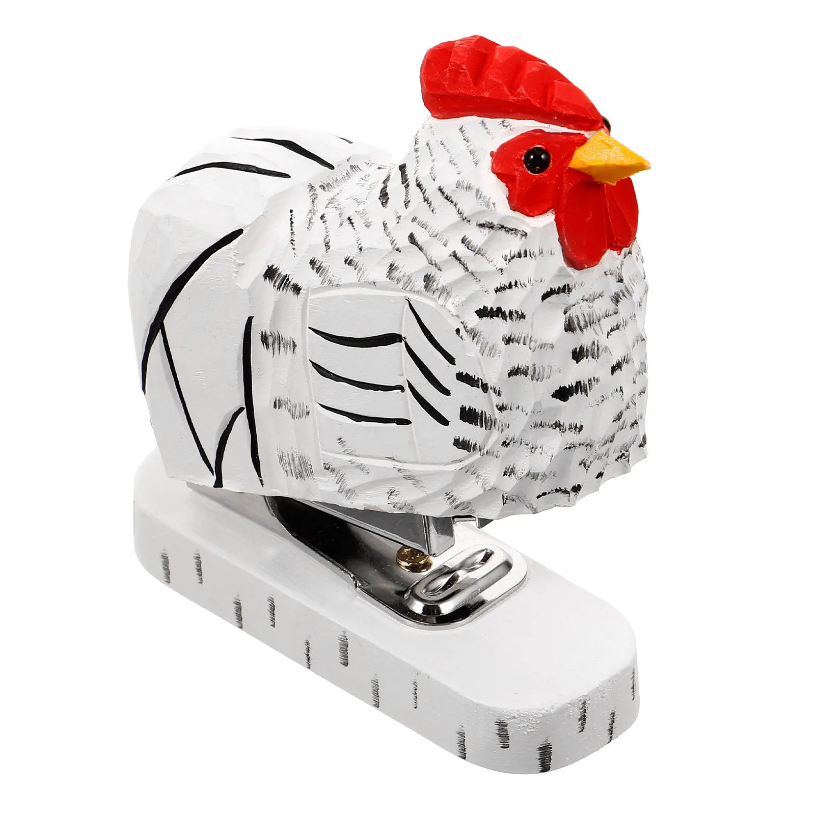 나무 수탉 모양 스테이플러 사무실, 가정, 여행용 재사용 가능한 종이 고정기 데스크탑 액세서리 재미있는 소품