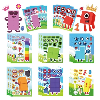 8/16 Fogli di Adesivi Puzzle con Numeri e Cartoni Animati per Decorare Quaderni, Scatole, Frigoriferi, Impermeabili e Fai-da-Te