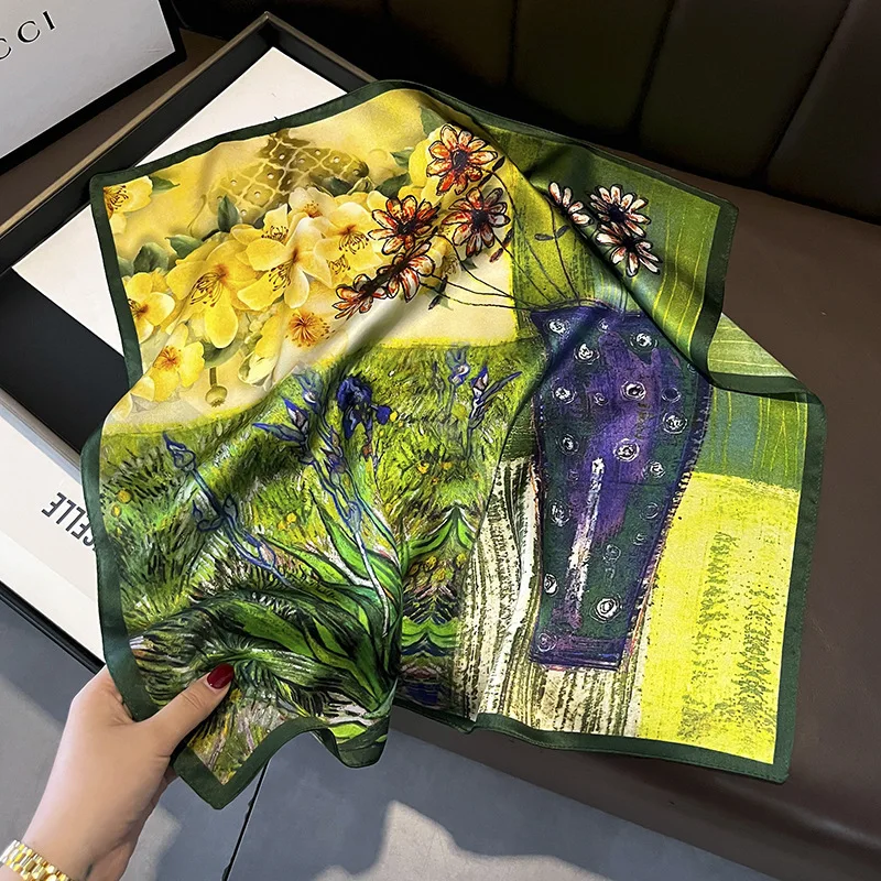 100% Pure Silk Floral Square Scarf Women Neck Hair Bandana