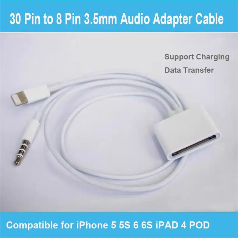 

8Pin To 30Pin Cable Adapter 30 Pin Female to 8 Pin Male Dock 3.5mm AUX Audio Charger Converter for For iPhone 6 5 iPad4 iOS 8