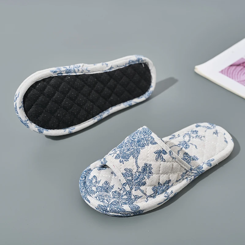 Home Slippers Soft Cotton Floral Floor Shoes Lightweight Antislip Indoor...