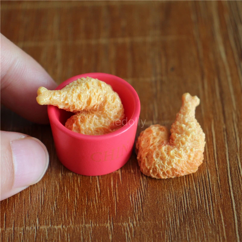 Miniature Dollhouse Fried Chicken Bucket and Hamburger Set - Mini Food Accessory