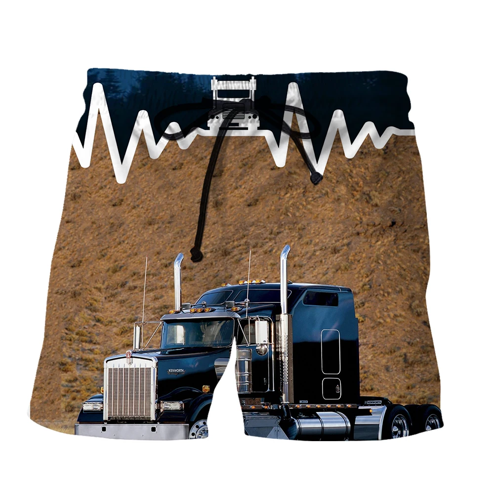 SONSPEE New Amazing Designs Car Heavy Vehicle Pattern 3D Print Shorts Plus Size Men Women Heartbeat Diagram Hip Hop Short Pants