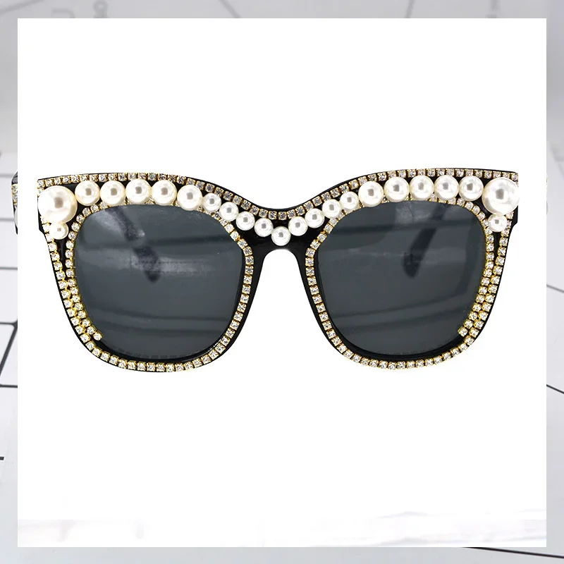 

Crystal Pearl Sunglasses Women Luxury Brand Designer Baroque Retro Vintage Cateye Sun Glasses Shades Ladies oculos de Eyewear