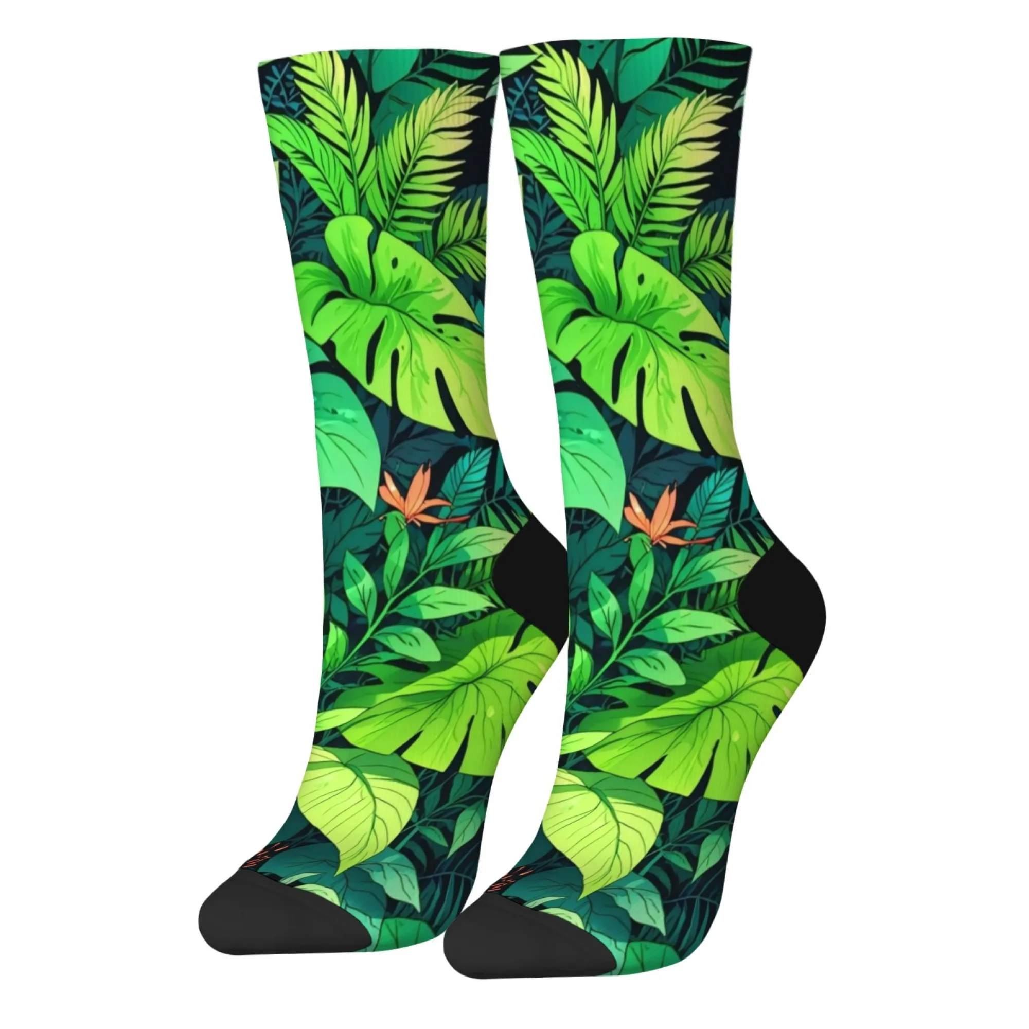 Tropical Jungle Monstera Leaf Vibrant Lush Green Themed Mid-Calf Socks - Cotton Blend Novelty Socks for Daily Wear & Gifting