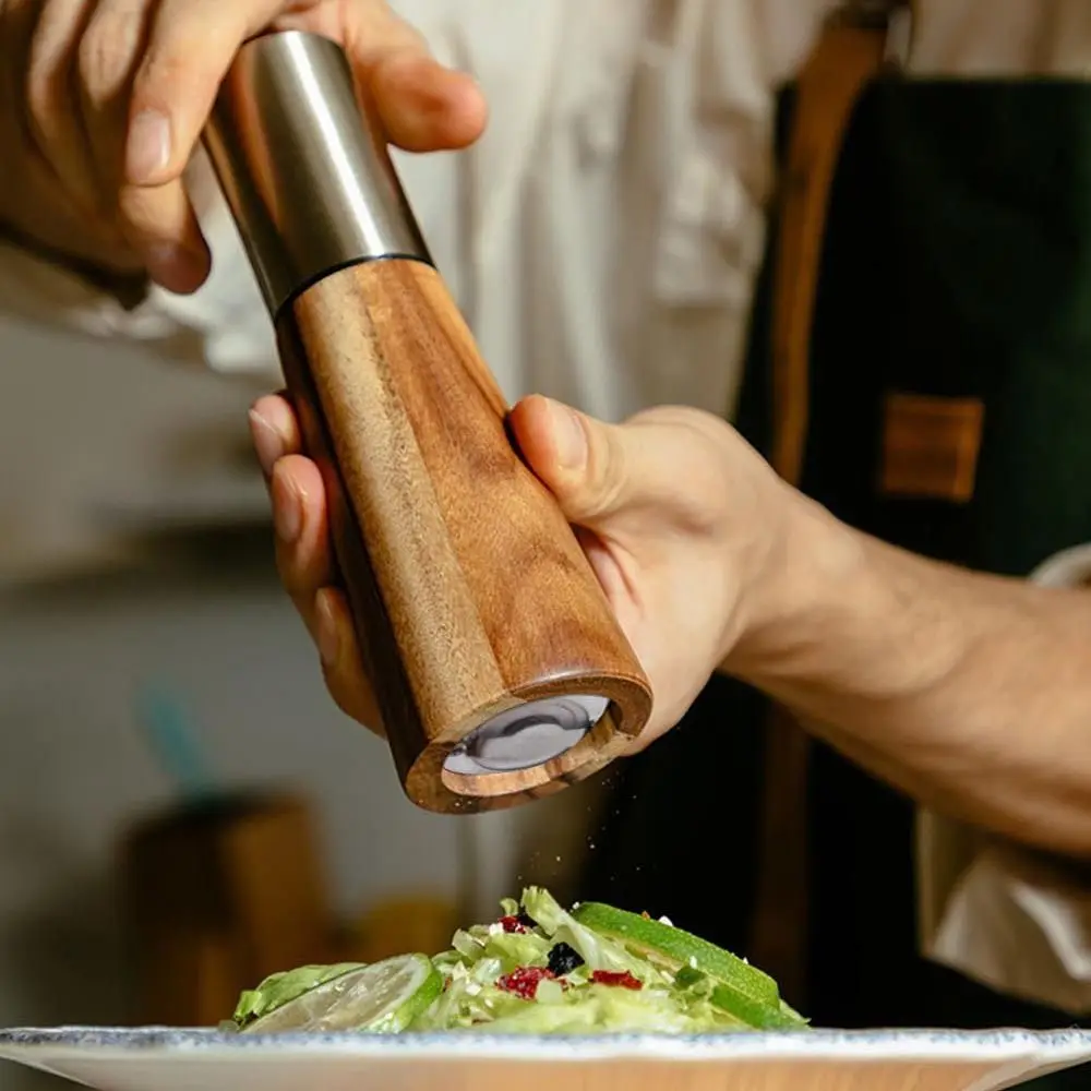 Salt and Pepper Grinder 1/2pcs Kitchen Tools Metal Acacia Wood Pepper Mill Stainless Steel/wood Spice Bottle