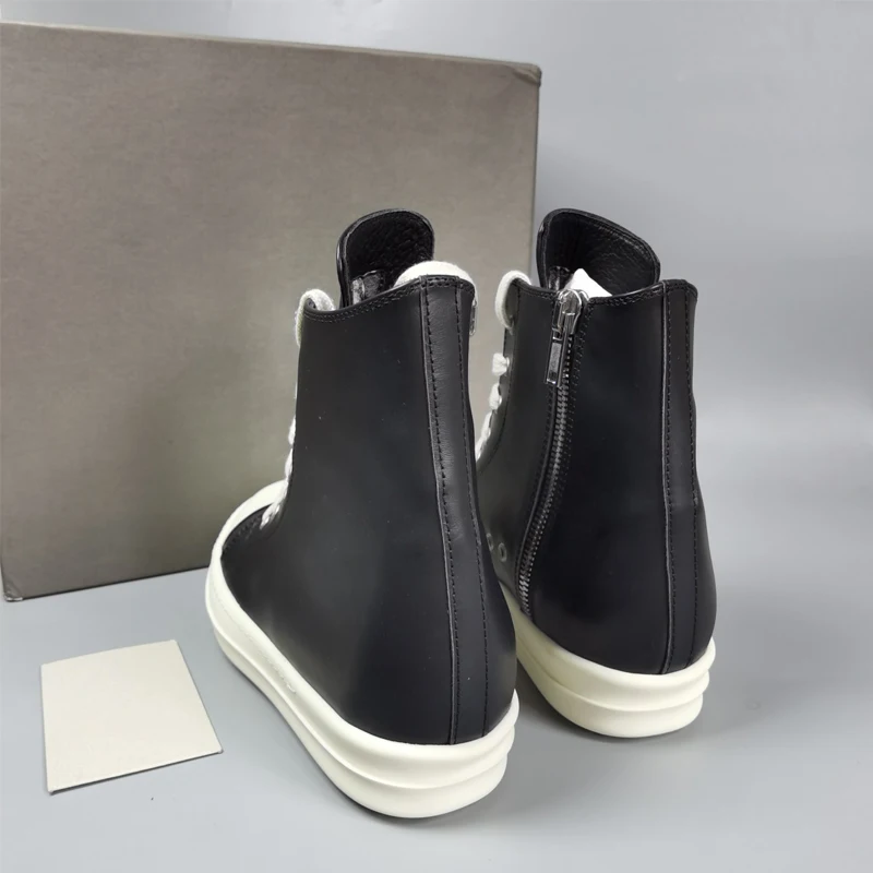 High Top Shoes Women's Leather Sneakers Men's Casual Shoes Lace-up Rubber Black Sneakers for Men 5