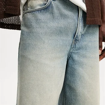 Men s Vintage Washed Denim Shorts with Relaxed Fit and High Waist for a Stylish Summer Look 1