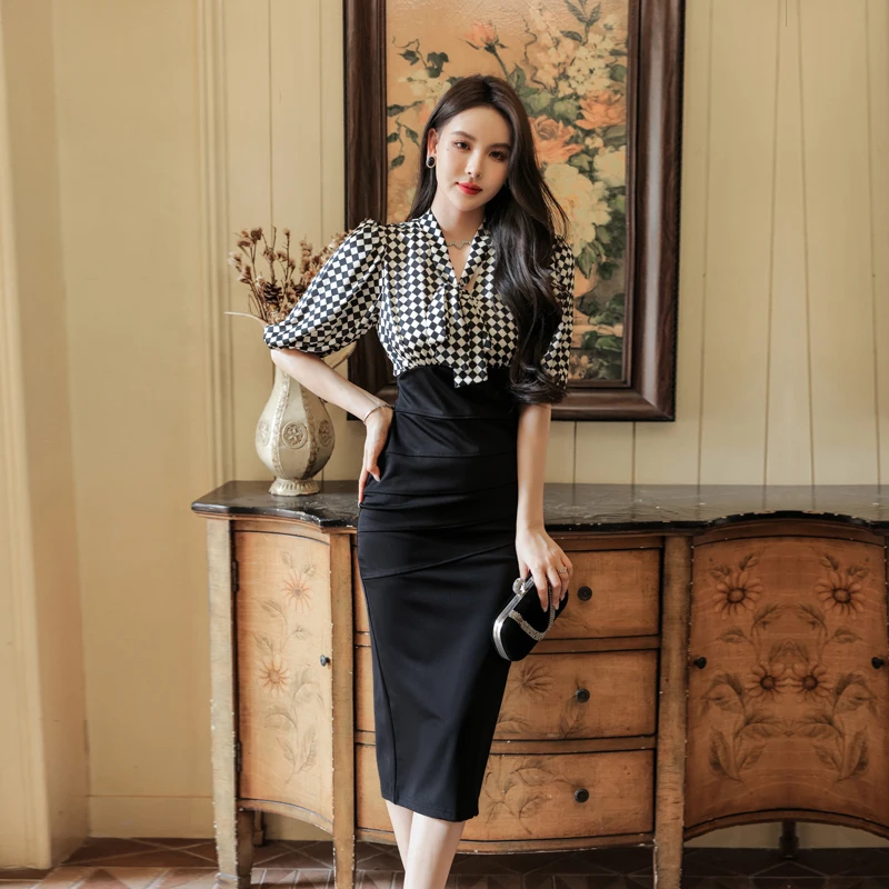 Mid Length Dresses Dress Women Elegant Luxury Korean Fashion Woman