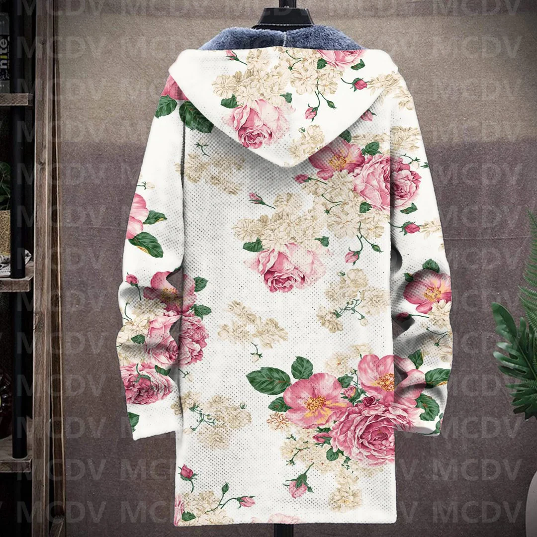Men's Plush Thick Long-Sleeved Coat Cardigan Flower 3D Prined Fleece Hooded Overcoat Unisex Thick Warm Jacket