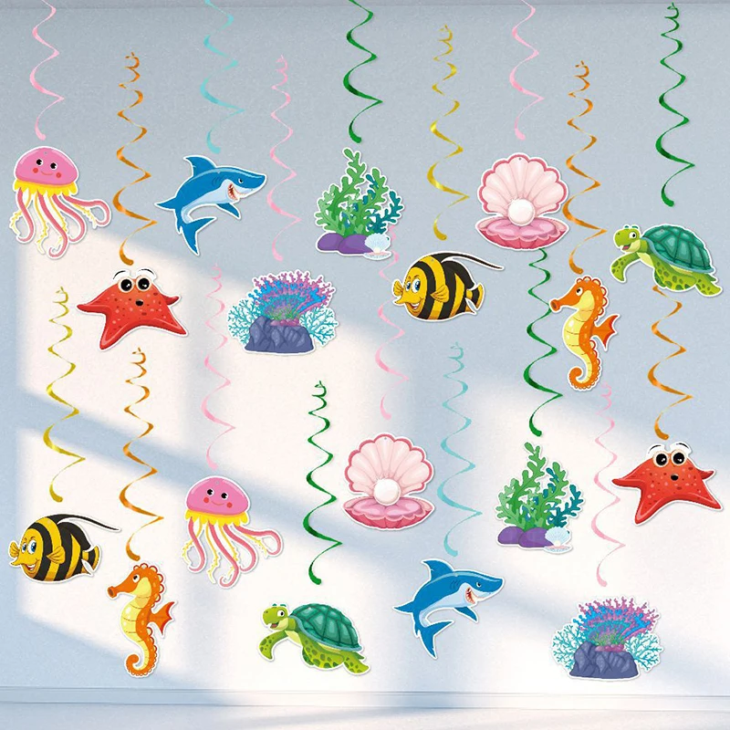 Under The Sea Party Hanging Spirals Shell Starfish Seahorse Seaweed Garland Pendant Happy Summer Ocean Birthday Party Decoration