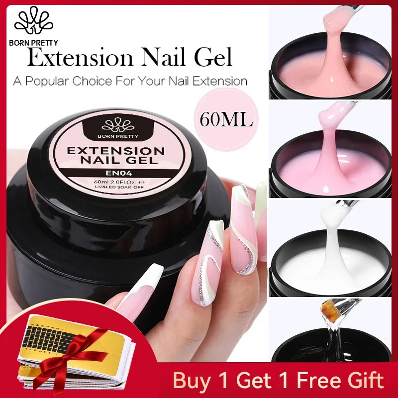 BORN PRETTY 60/30ml Hard Jelly Extension Nail Gel Polish French Nails Nude Pink White Clear Fibre Glass Gum For Manicure Extend