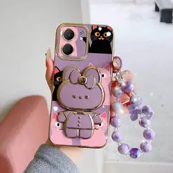 Romantic Love Phone Case Set: Phone Case, Lanyard, and Rabbit Stand - Comfortable and Lightweight Design - OPPO A5 (PURPLE)