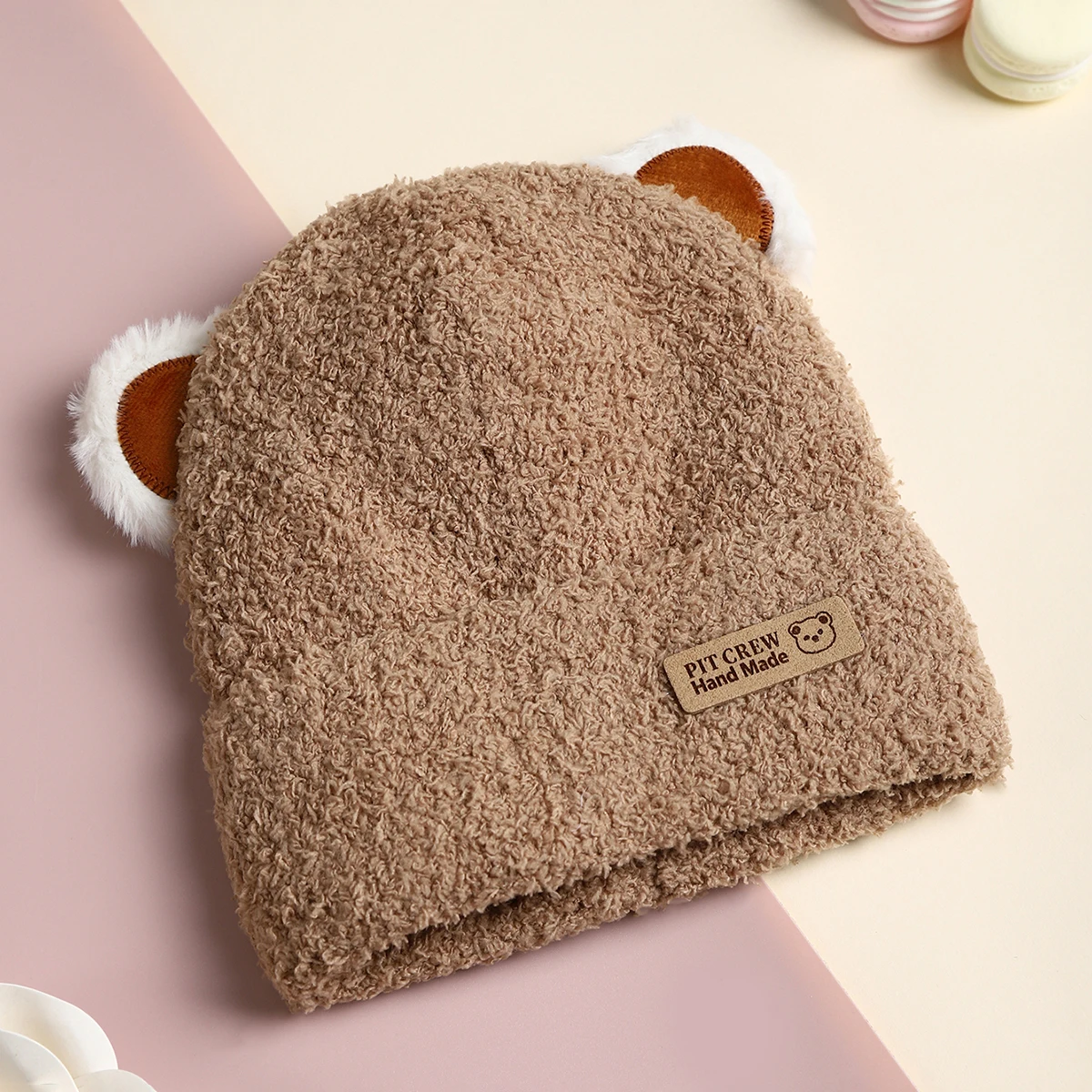 Cozy Knit Bear Beanie with Earflaps - Windproof Winter Hat