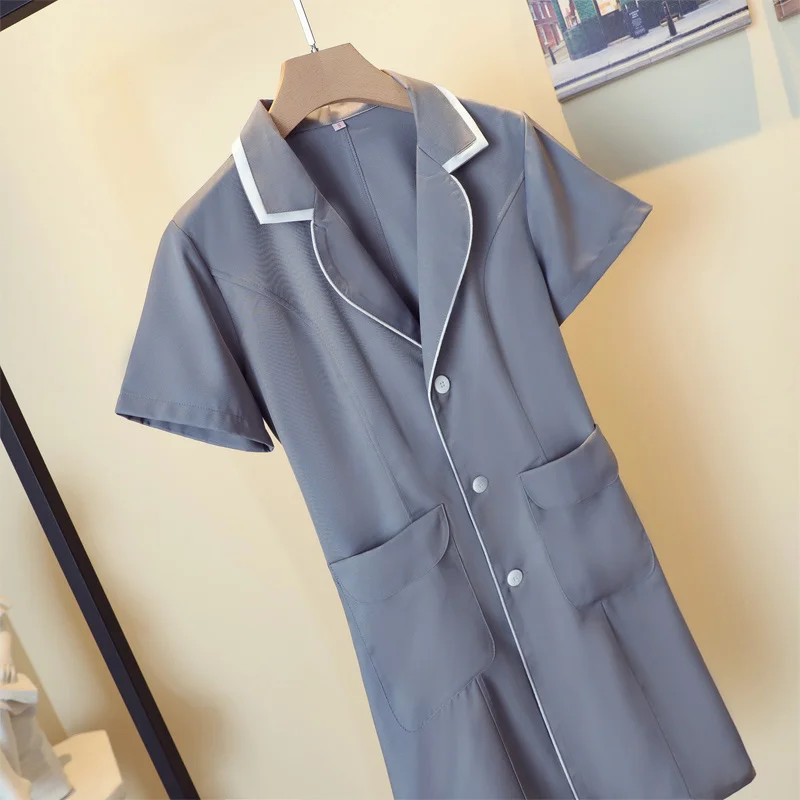 Fashion Lab Coat Short Sleeve Doctor Nurse Dress Spa Uniform Medical Uniforms White Jacket Clinical Workwear Oversized Uniform