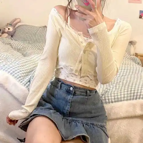 여성용 싱글 브레스트 가디건 세트, 섹시한 소녀 크롭 캐미솔, 부드러운 스트리트웨어, 홀리데이 신상, 신선한 시크, 여름 5