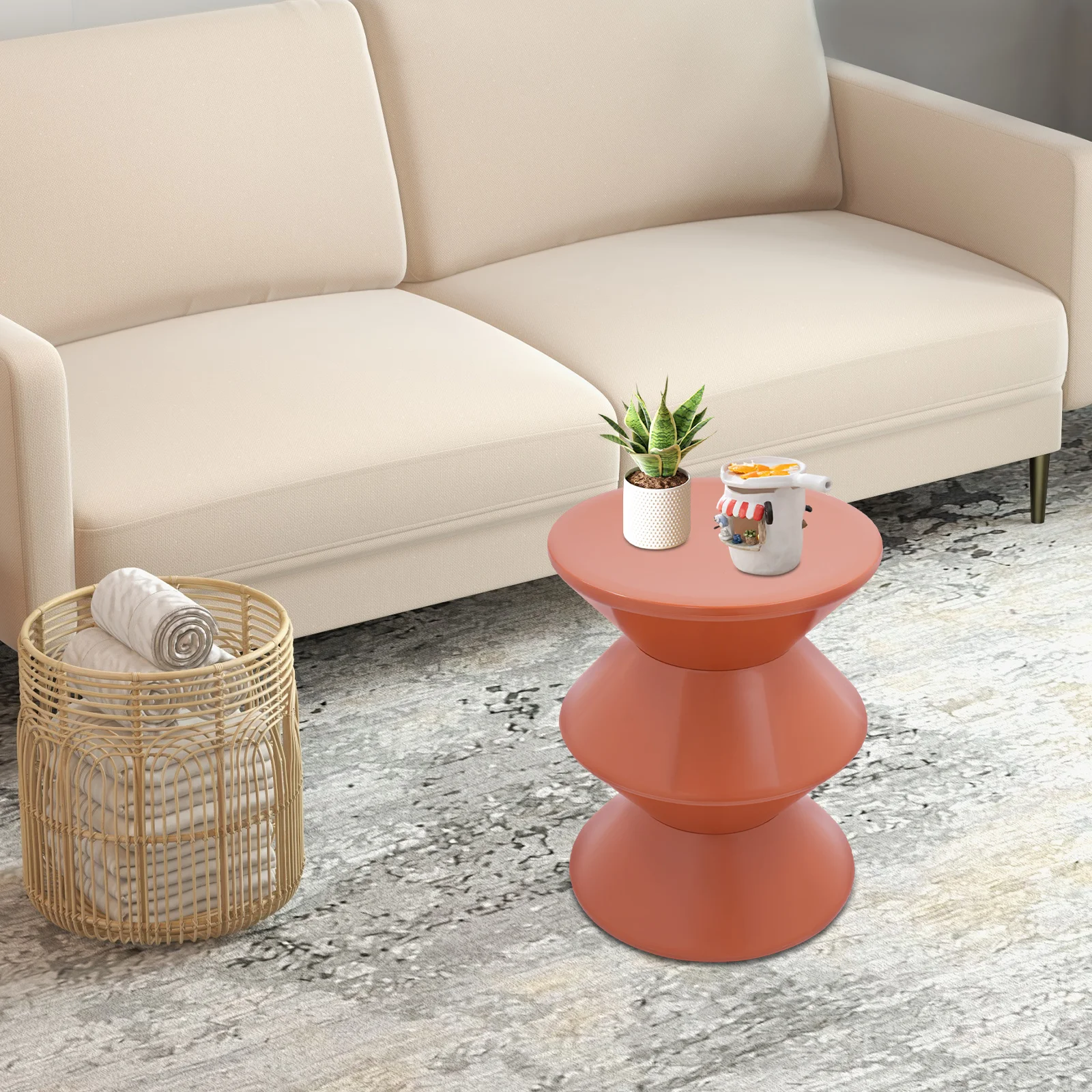 Side Table PET Round Modern Sofa Side Table, Floor Standing End Table 6