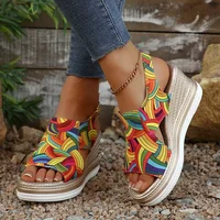 Rainbow Graffiti Wedge Heels Sandals for Women Summer 2025 Peep Toe Platform Sandals Woman Buckle Strap Thick Bottom Beach Shoes - Image 3