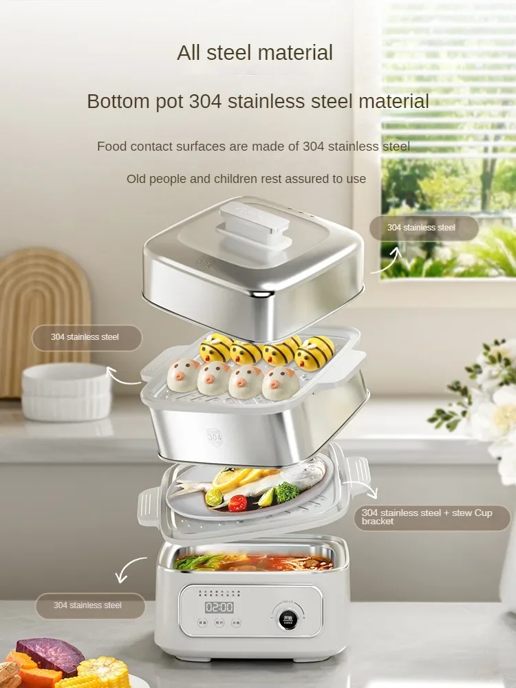 220V Stainless Steel Electric Food Steamer-Multi-Functional Breakfast Maker with Large Capacity and Multiple Layers