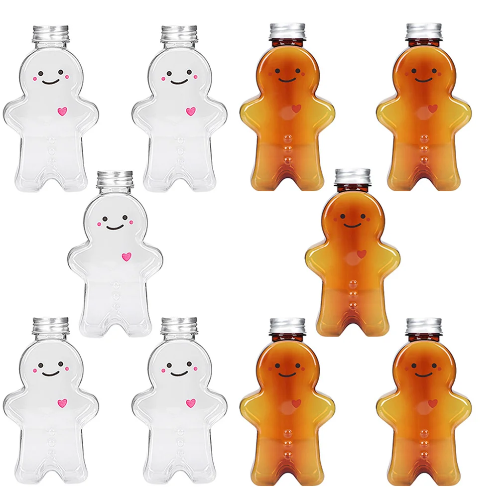 

500/700ml Christmas Gingerbread Man Water Bottle Transparent Plastic Beverage Juice Bottles Yogurt Candy Jars Gifts