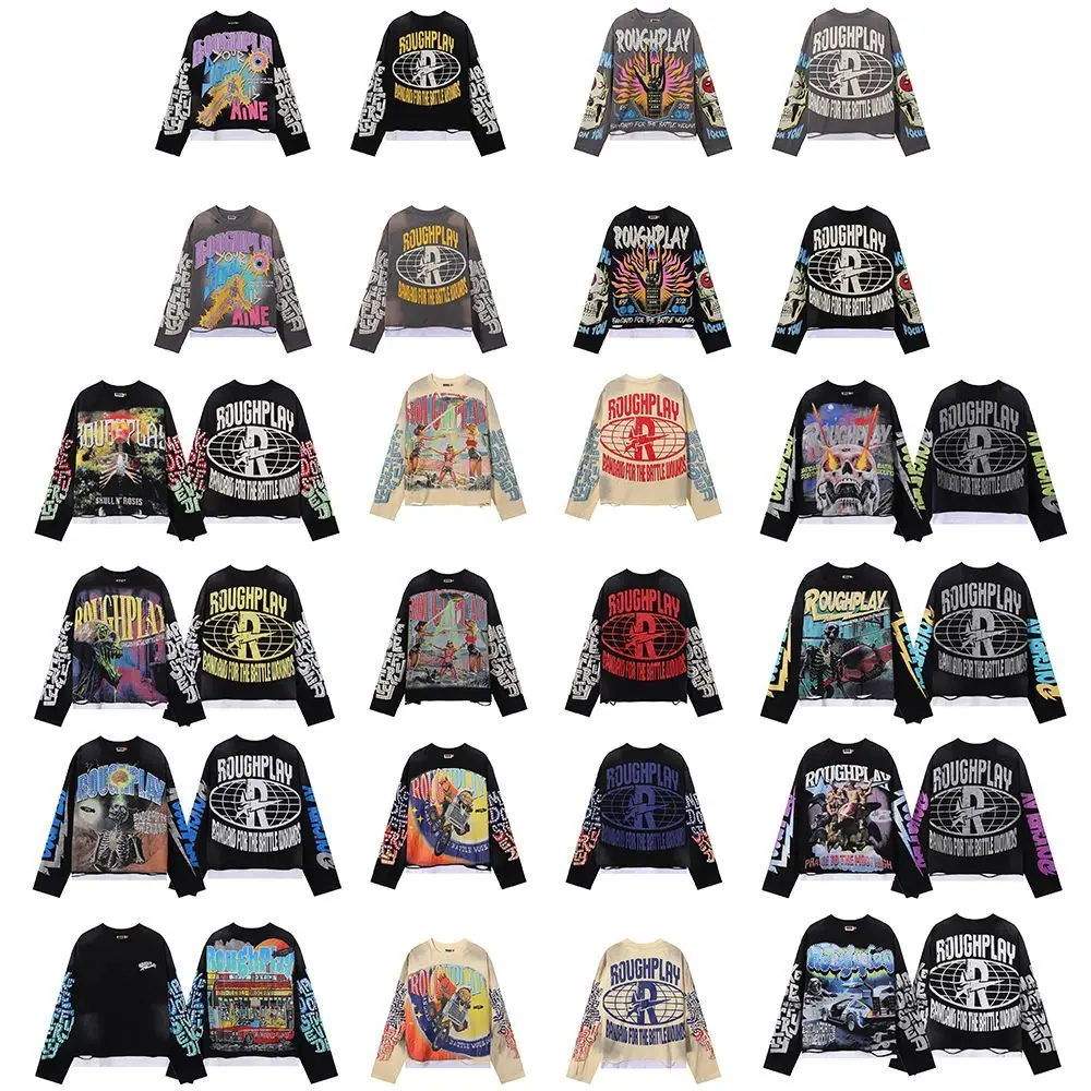 Roughplay American Cotton Retro Style Long Sleeve Men Women Jesus Print Skull Rockabilly Washed Out T-Shirt Vintage Design Tee 1