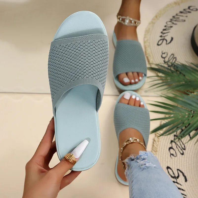 2023 New Summer Flying Woven Flat Non-slip Casual Breathable Outdoor Beach Comfortable Women's Slippers or Indoor Home Shoes