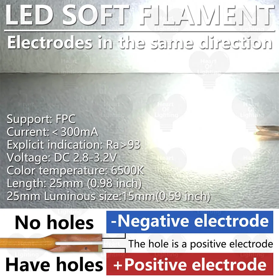DC 3V Elektroden in Gleicher Richtung COB LED Filament 25mm für LED Retro Edison Glühbirne Lampenteile Dioden Zubehör DIY – Detail 6