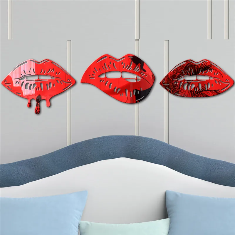 Acrylic Red Lips Mirror Wall Stickers Beauty Salon DIY Creative Lips Wall Decor Girls Bedroom Bathroom Mirror Decorative Sticker