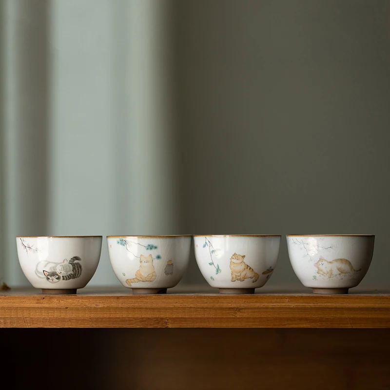 

chinese ceramic teacup cute cat tea cup drinkware Kitchen tea tableware tea set Drinking family tea water cup