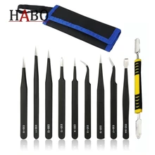 

9/10 Pcs ESD Tweezers Repair Tool Kits Anti-static Precision Stainless Steel Tweezer In Bag