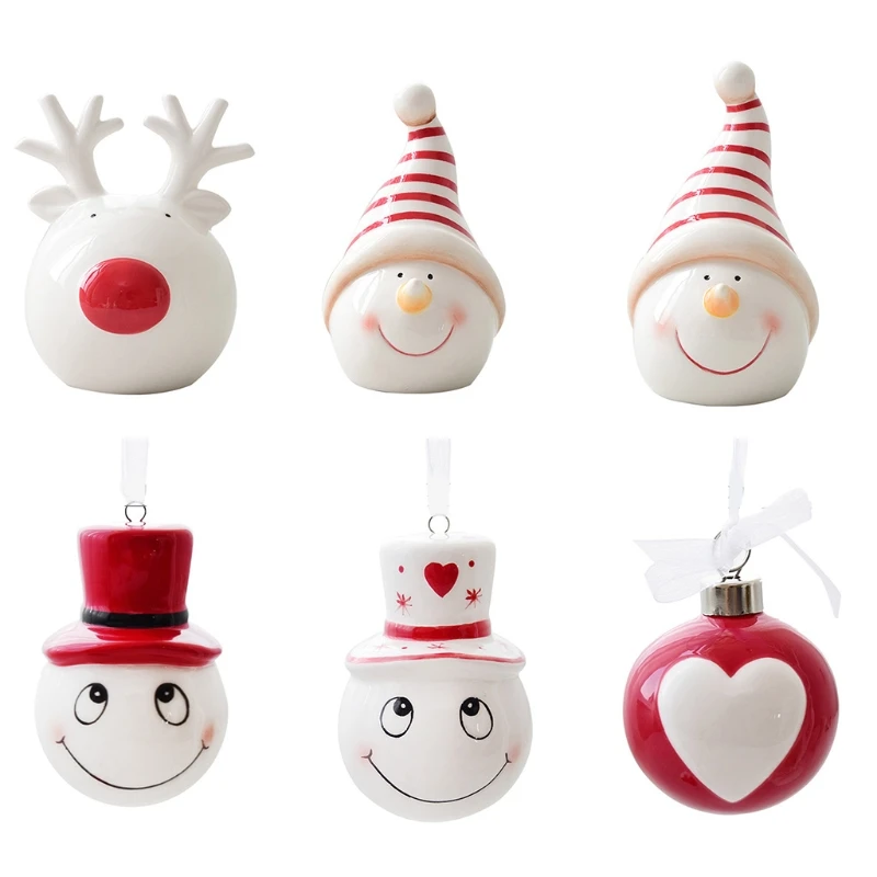 

Симпатичные маленькие керамические рождественские украшения в виде снеговика для рабочего стола, маленькие украшения в виде лося