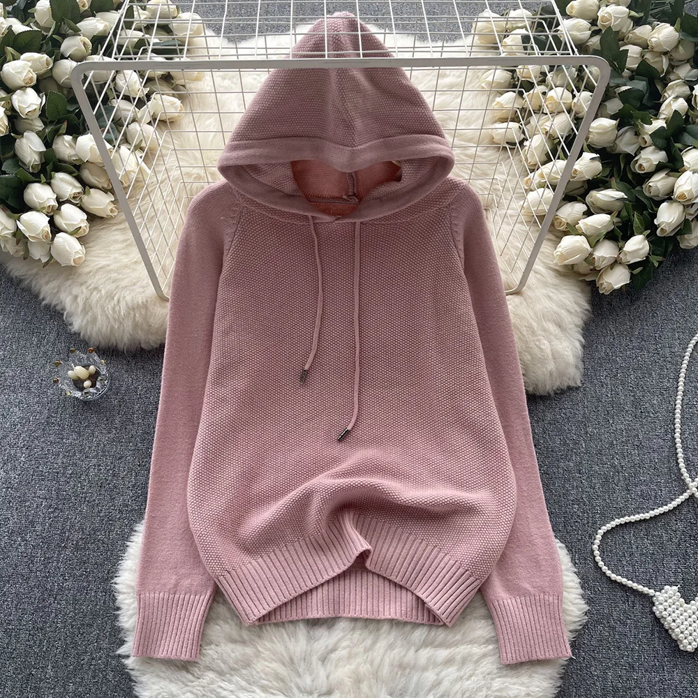 

Croysier Pullover Knitted Sweater Autumn Winter Clothes Women Hooded Sweatshirt Sweater Long Sleeve Cozy Casual Loose Sweaters