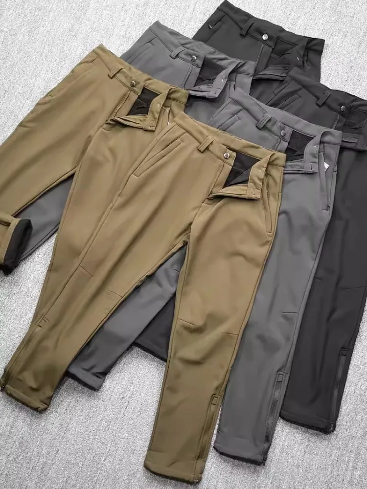 Mens Outdoor Thick Warm Fleece Liner Waterproof Hiking Pants Softshell Windproof Trekking Pants Sportswear Camping Trousers 5XL