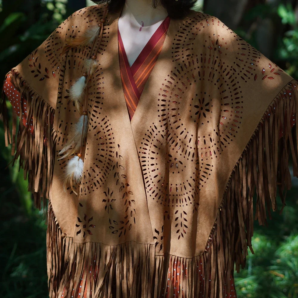 2024 Fashion Summer Long Women's Cape Shawl Open Poncho Elegant Suede Tassel Retro Simple Multicolor Dropshipping