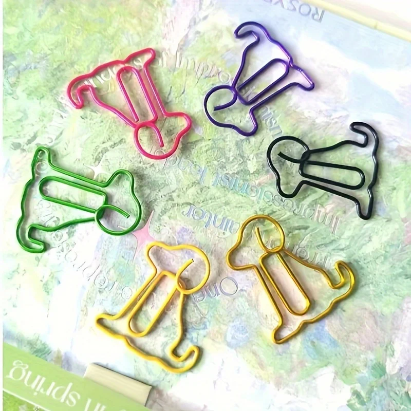 20pcs 개 모양 종이 클립 사무용품 동물 종이 클립 다채로운 특수 모양 문서 빌 정리 종이 클립