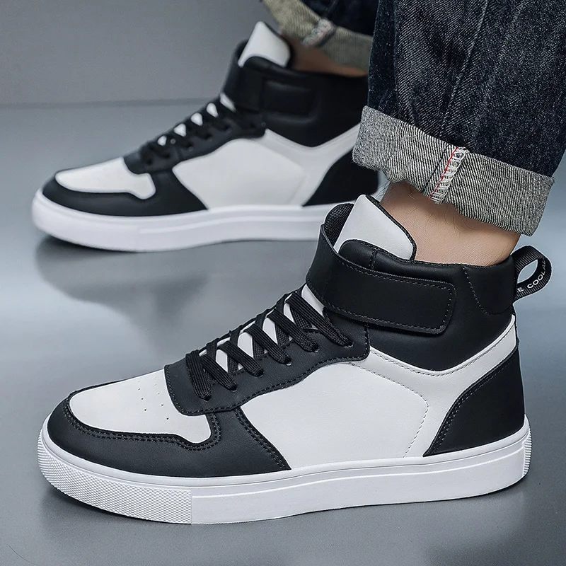 White Vulcanized Sneakers Men's Flat Comfortable Shoes Lace up Zapatillas Hombre Autumn Spring High Top Sneakers Plus Size 39-48 4