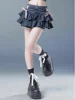 Blue Denim Pleated Skirt Bow Fold Design Women's A-line Short Skirt Built in Shorts American Spicy Girl Korean Fashion Hotsweet 3