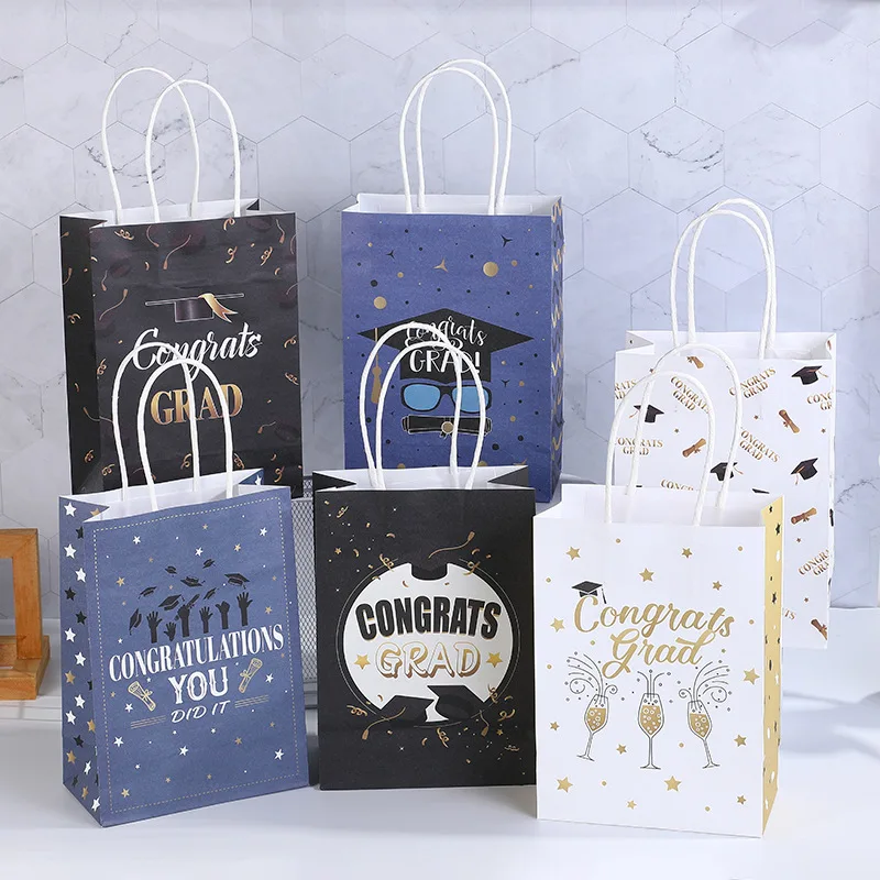 

15x8x21cm Graduation Celebration Kraft Paper Bag 12pcs/set Creative Gift Packaging Bags Exquisite Design Party Favors Handbag